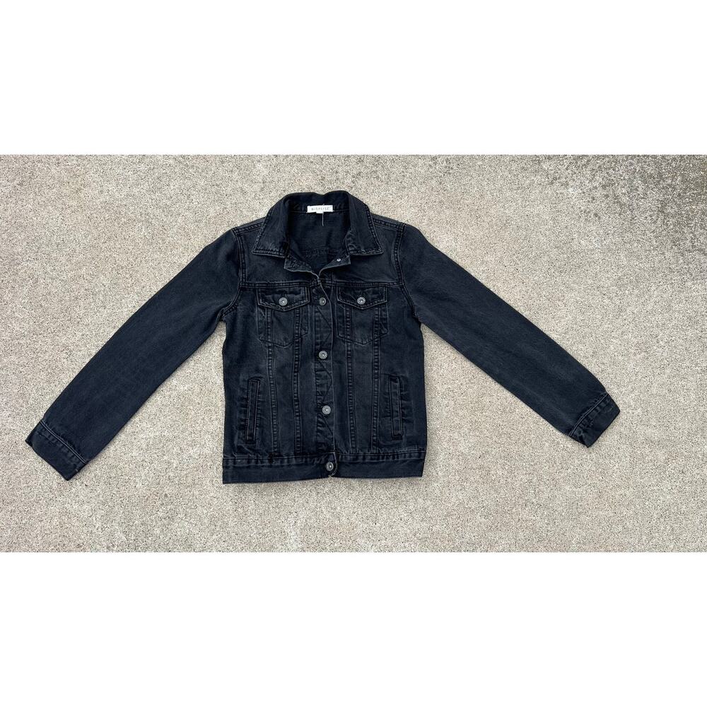 Wishlist Black Denim Trucker Jacket Small Button Front‎ Boho Grunge Casual Retro